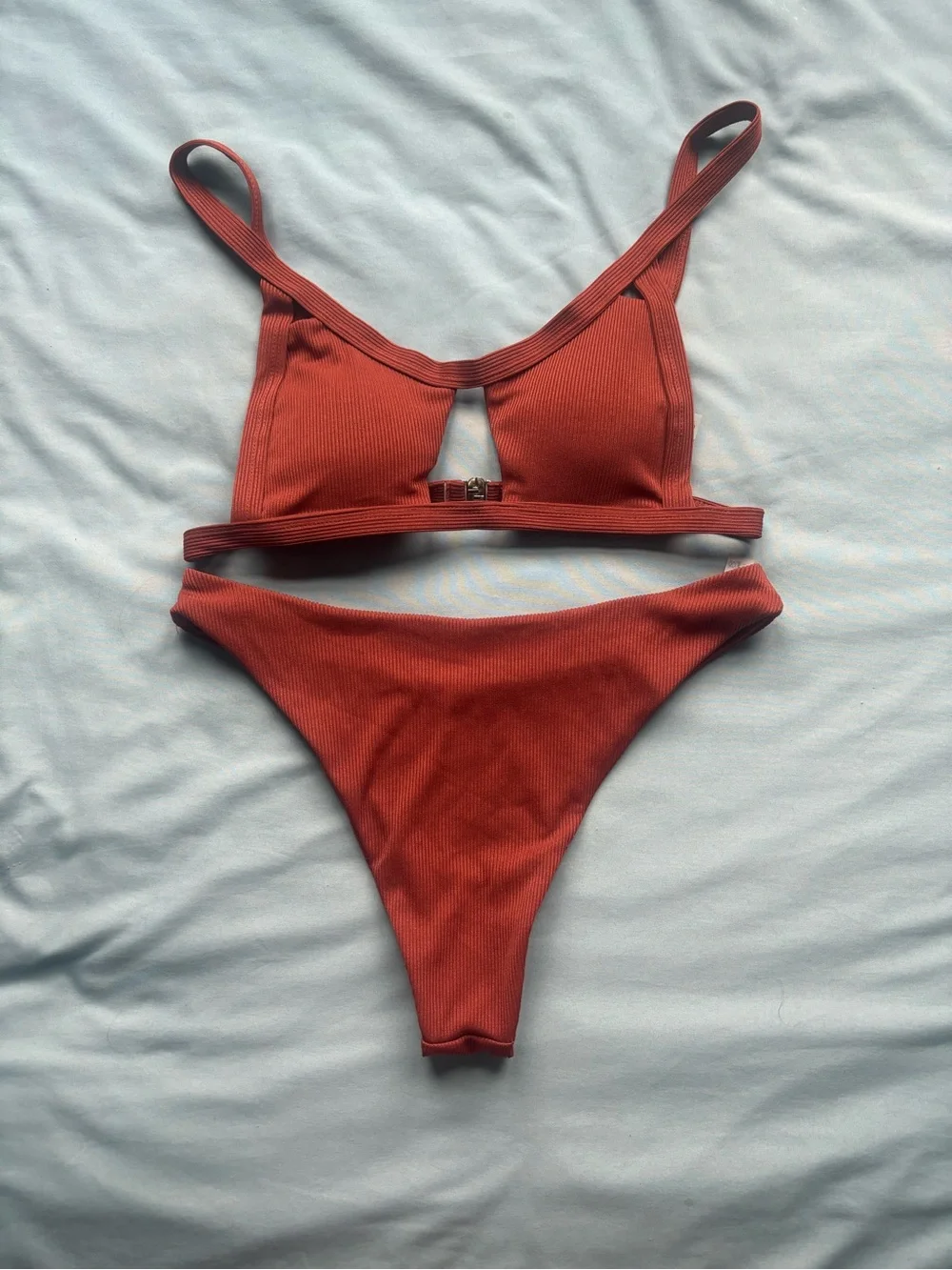 🔥 ZAFUL Rust Orange Ribbed Bikini Set – Size Medium (EUC) 🔥